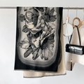 Classic floral cashmere-feel scarf with double-sided black and white vintage flower patterns - Black