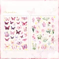 PET-stickerset van 2 vellen met handgetekende bloemen en vlinders in roze tinten - Perzikdageraad Sporen