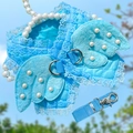 Detail of light blue pet harness with lace ruffles, pearls and angel wings design - S (Suggest 1.5-3kg) / Pearl Angel Style / Blue