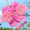 Pink pearl angel wing pet harness and leash set with lace for small dogs and cats - L (Suggest 5-7kg) / Pearl Angel Style / Pink