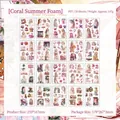 Set de pegatinas PET Coral Summer Foam de 20 hojas con flores vintage y retratos de arte - Verano Coral