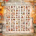 Set de 20 pegatinas de PET tema campos de otoño con paisajes vintage y figuras decorativas - Canto de Otoño