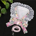 Close-up of floral dog harness with lace trim, breathable mesh, and pink nylon leash - XL (Chest 49cm, Recommended Weight 6.0-7.5kg) / Pink Rose Floral Bow