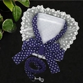 Detailed view of navy polka dot pet harness and leash set with lace and bow decoration - XL (Chest 49cm, Recommended Weight 6.0-7.5kg) / Navy Blue Polka Dot Bow