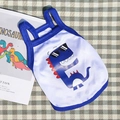 Détail du gilet en maille pour animaux avec imprimé dinosaure bleu et bordure - XS (Poitrine 30cm) / Blanc avec dinosaure bleu foncé