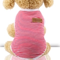 Chaleco de algodón a rayas rojas y blancas para mascotas con logo de cuero para perros - XS / Rayas rojas