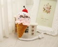 Pink ice cream dog plush toy with cotton rope and mimo embroidery on a wood table - Squeaky Toy / Ice Cream Pink