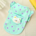 Detail of mint green dog vest with purple dots and cute plush cat applique decor - XS / Mint Green White Cat Purple Polka Dot