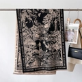 Detail view of a luxury vintage Toile de Jouy print scarf with ST-CULTURE branding - 66*186cm / Black
