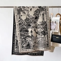 French vintage Toile de Jouy print scarf with lion motif and tassels for autumn winter - 66*186cm / Beige
