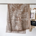 Close-up of vintage scarf texture with lion landscape print and soft tassel edges - 66*186cm / Khaki