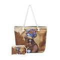 Borsa tote con stampa etnica africana, manici in corda di cotone e pochette abbinata - Stile 5 Con Piccola Pochette