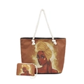 Set borsa tote in tela con stampa Black Girl, manici in corda spessa e pochette piccola - Stile 6 Con Piccola Pochette
