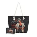 Set borsa tote in tela nera con illustrazione e manici in corda spessa con bustina - Stile 9 Con Piccola Pochette