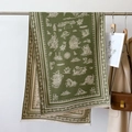 Detail of forest green scarf featuring ivory nautical motifs and delicate fringe trim - Green (GSJ-358)