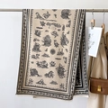 Detail of vintage beige scarf with black nautical print and tassels on a metal rack - Black (GSJ-358)