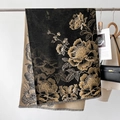 Elegant black and gold peony floral print pashmina shawl with tassel fringe trim - 66*186cm / Flower Gold