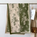 Detail of vintage bamboo leaf pattern on green and beige patchwork cashmere shawl - Green