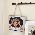 Borsa tote in tela color panna con stampa cartoon alla moda e manici in corda di cotone spessa - Stile 4 Senza Piccola Pochette