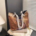 Grande borsa tote alla moda con stampa di donna africana e manici in corda bianca - Stile 5 Senza Piccola Pochette