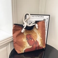 Borsa tote Black Beauty con stampa ritratto arancione e manici in corda bianca - Stile 6 Senza Piccola Pochette