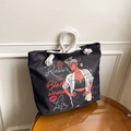 Borsa tote nera con stampa Rockin The Black Woman Life e manici in corda bianca - Stile 9 Senza Piccola Pochette