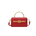 Rote Leder-Box-Tasche mit goldenem Bambusgriff und verstellbarem Schultergurt - Rot