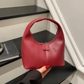 Minimalistische dieprode halve maan hobo handtas met dubbele rits en glad leer - Rood