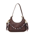 Dark brown woven hobo bag with elegant plaid silk scarf and gold metal hardware detail - Brown