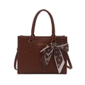 Borsa tote marrone scuro in ecopelle con foulard a cuori e scritte in oro eleganti - Marrone