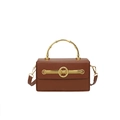 Dunkelbraune Leder-Box-Tasche mit goldenem Bambusgriff und eleganter M-Schnalle - Braun