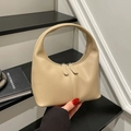 Minimalistische beige halfronde handtas met geïntegreerd handvat en dubbele ritsen - Khaki