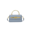 Hellblaue Kunstleder-Handtasche mit goldenem Bambusgriff und M-Logo-Schnalle Detail - Blau