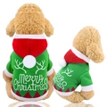 Christmas dog hoodie with Merry Christmas print and reindeer antlers on red and green fleece - XS / Christmas Green (Merry Christmas Print)