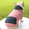 Pink snowflake texture pet hoodie with blue denim pocket detail on a French Bulldog - XS / Tops / Pink Knitted Hoodie With Denim Pocket