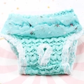 Bragas higiénicas para perros en encaje verde menta con borde de gasa floral y hueco - S / Azul