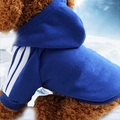 Blue pet hoodie featuring classic white side stripes on the sleeves for dogs and cats - Dark Blue