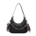 Chic black woven handbag with gold hardware and houndstooth scarf accent for women - Black