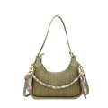 Grass green woven shoulder bag with adjustable strap and decorative silk scarf detail - Green