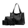 Juego de tres piezas de bolsos negros en cuero sintético con acabado de cera - Negro