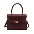 Classic burgundy leather crossbody bag with golden rotary lock and adjustable shoulder strap - Red