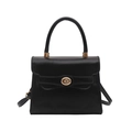 Minimalist black retro crossbody square bag with top handle and golden bow lock - Black