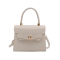 Cream white crossbody handbag with gold oval twist lock and reinforced top handle - White