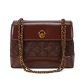 Borsa a tracolla retrò marrone trapuntata con patchwork in pelle e fibbia in metallo oro - Marrone