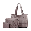 Three-piece smoky purple tote bag set with vintage lychee texture and silver hardware - Smoky Purple