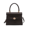 Chic dark brown faux leather square handbag with golden twist lock and top handle - Brown