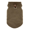 Detail of warm fleece dog vest with brown leather strap and metal D-ring for leash - XL / Tops / Fleece Vest Coffee
