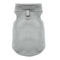 Detail of grey fleece pet vest featuring a durable metal D-ring for leash attachment - XL / Tops / Gray