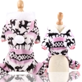 Pink coral fleece pet onesie with elk pattern and white faux fur hood for dogs and cats - XS / Pink Deer