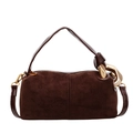 Sac à main rétro en daim marron avec garniture en cuir brillant et chaîne dorée - Daim Café